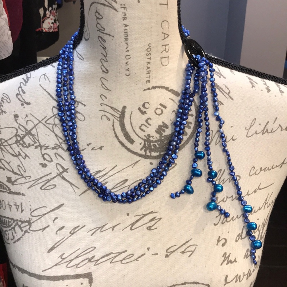Blue Beaded Boho Wrap Necklace/Bracelet - Versatile and Extra Long